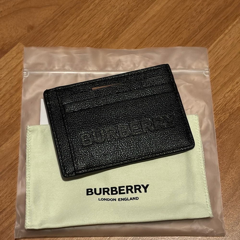 NWT Burberry Black Leather Money Clip Cardholder
